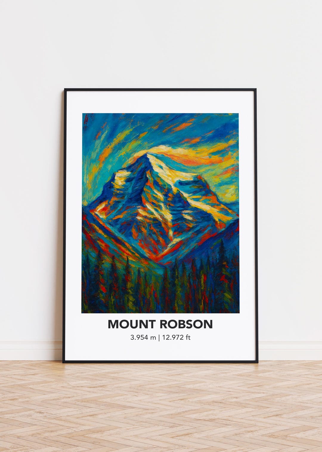Mount Robson Poster Mountain Print: Modern Oil Painting Style Mountain ...