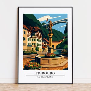 Fribourg poster, Fribourg print, Fribourg illustration, Fribourg art, SWITZERLAND poster
