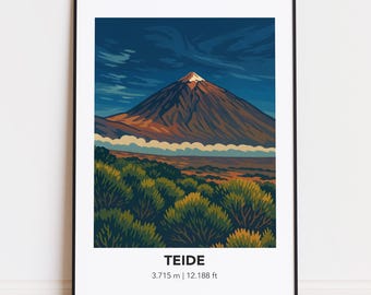 Ilustración del Teide: Impresión artística de montaña semibrillante