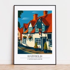 Hatfield-tryck: Modern reseaffisch i Hatfield-stil