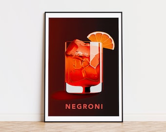 Negroni poster print - ideal present as poster for kitchen, bar, living or dining room