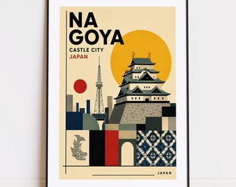 Nagoya Japan print : Bauhaus Style Travel Poster Nagoya poster