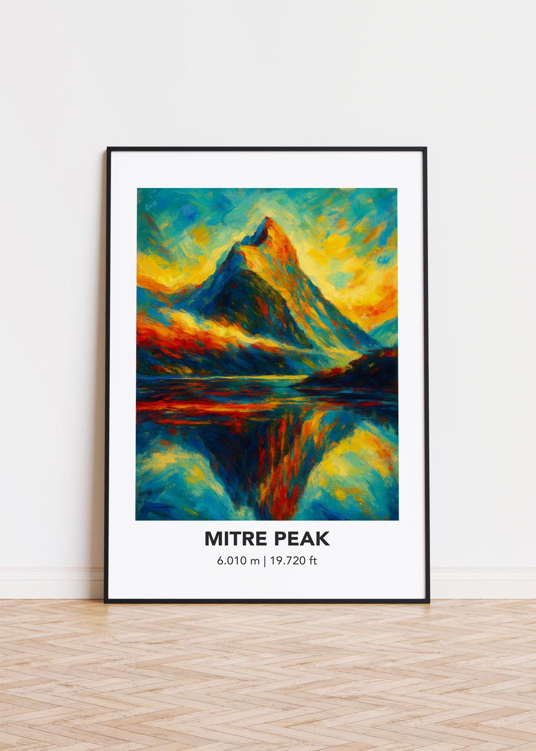 Mitre Peak Poster Mountain Print: Modern Oil Painting Style Mountain ...