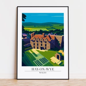 Hay-on-Wye poster, Hay-on-Wye print, Hay-on-Wye illustration art, WALES poster