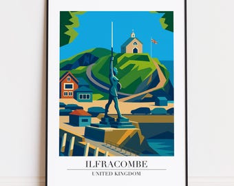 Ilfracombe print : Modern Travel Poster Style Ilfracombe poster