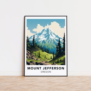 Mount Jefferson poster Oregon print Mount Jefferson travel print wall art, Mount Jefferson travel poster