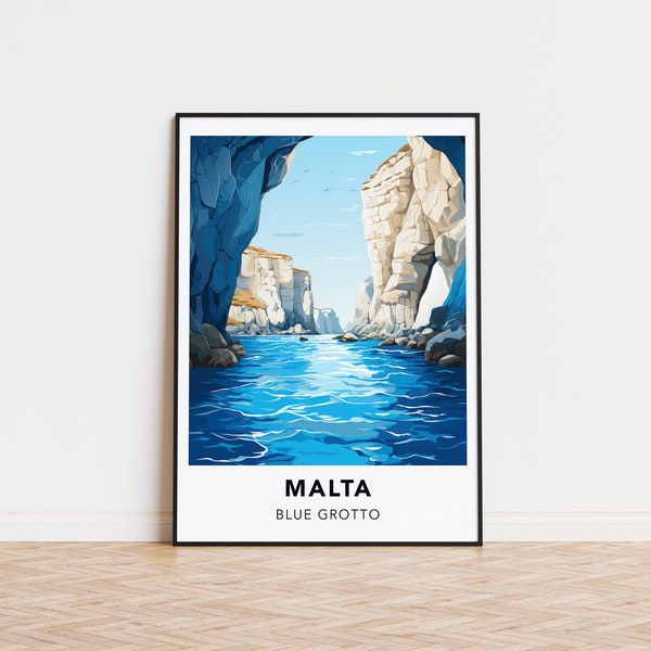 Malta Poster Blaue Grotte Druck Malta Reisedruck Wandkunst, Malta Reiseplakat