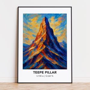 Teepe-pelarposter Bergtryck: Modern oljemålningsstil Bergkonstposter