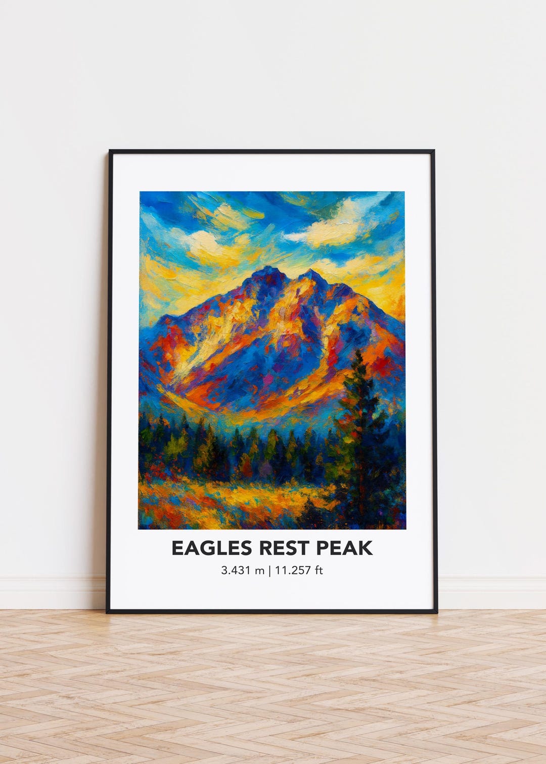 Eagles Rest Peak Mountain Poster: Modern Oil Painting Style Art Print ...