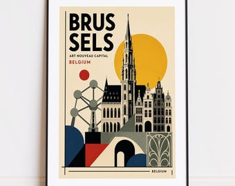 Bryssel Belgien tryck: Bauhaus-stil reseaffisch Bryssel-affisch