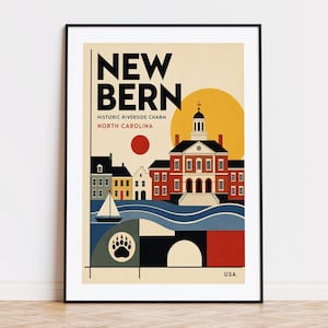 New Bern North Carolina tryck Reseaffisch New Bern affisch