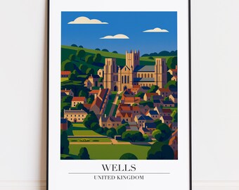 Wells print : Modern Travel Poster Style Wells poster