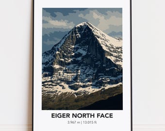 EIGER NORTH FACE poster, eiger north face print, eiger north face illustration, eiger north face art