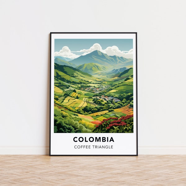 Kolumbien Poster Kaffee Dreieck Druck Kolumbien Reisedruck Wandkunst, Kolumbien Reiseplakat