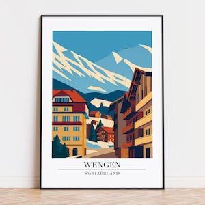 Wengen poster, Wengen print, Wengen illustration, Wengen art, SWITZERLAND poster