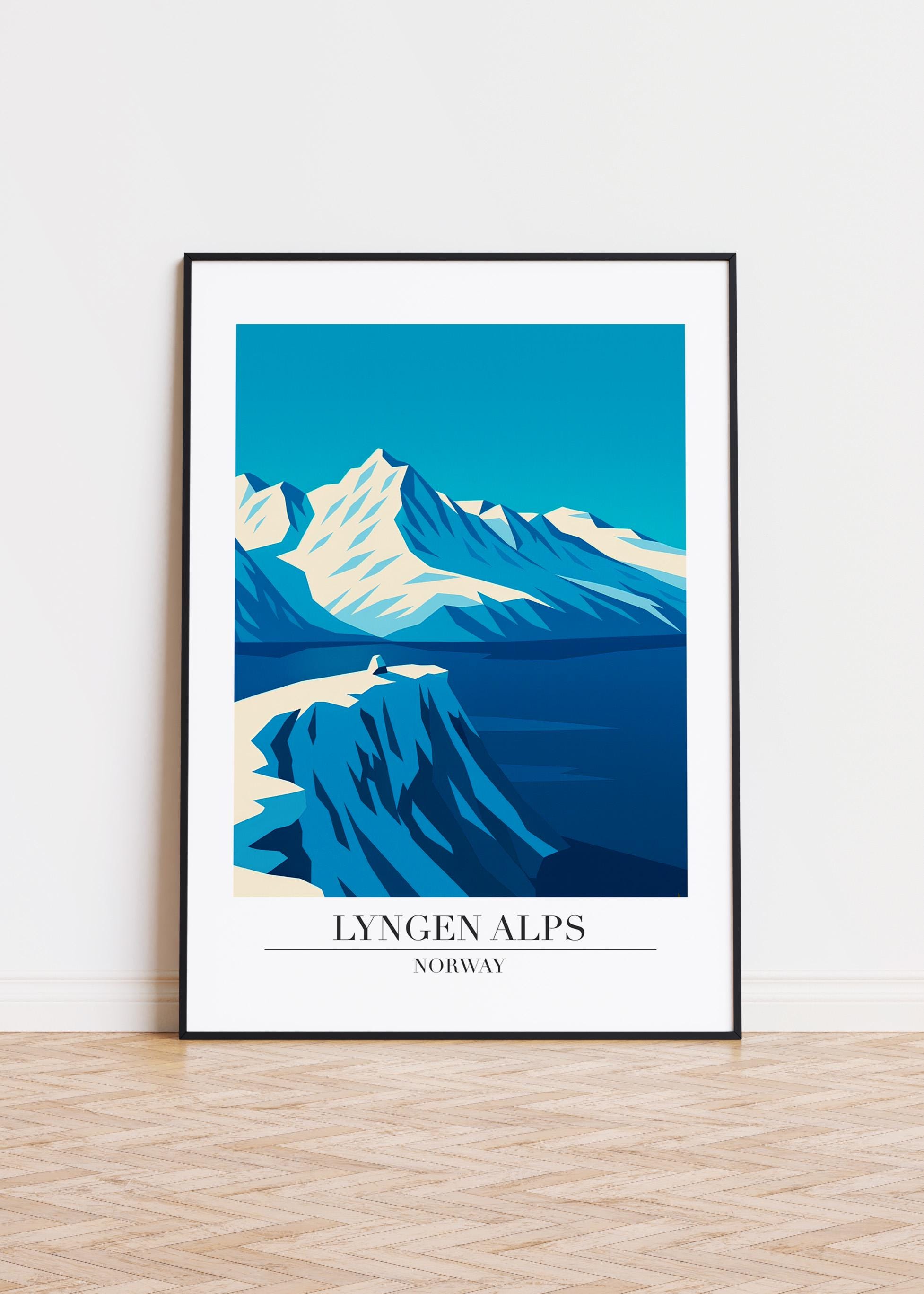 Pengiiino アートポスター Lyngen Alps Print: Norway Illustration Art, Semi-gloss Finish