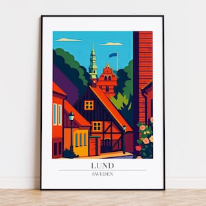 Póster de Lund, impresión de Lund, ilustración artística de Lund, póster de SUECIA