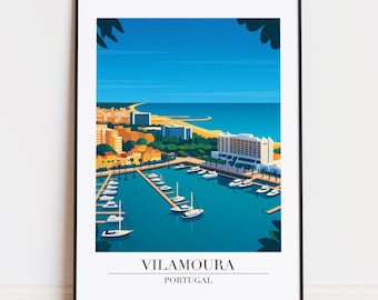 Póster de Vilamoura, España: Impresión de arte de viaje moderno