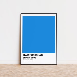 Gift for Porsche fans - poster inspired by Porsche paint to sample color SHARK BLUE / HAIFISCHBLAU