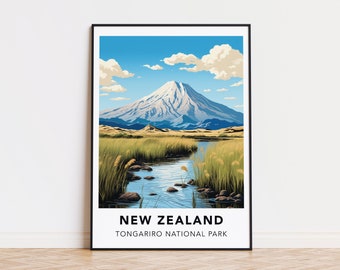 New Zealand poster Tongariro National Park print New Zealand travel print wall art, New Zealand travel poster