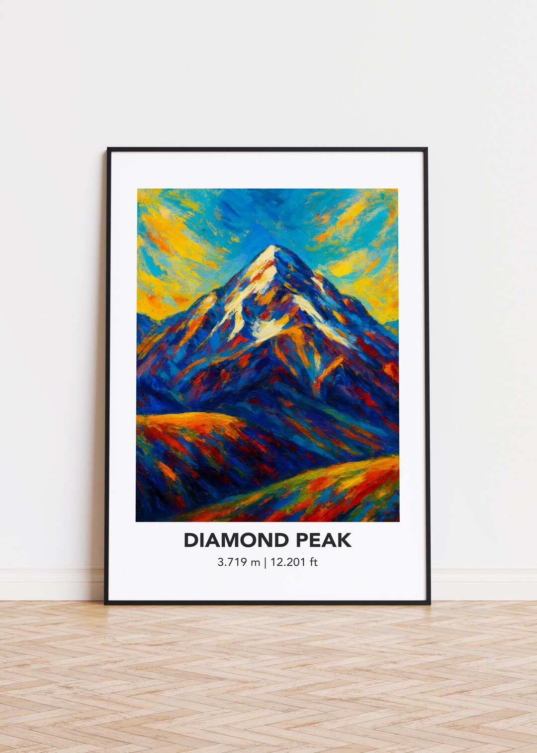 Diamond Peak Poster Mountain Print: Modern Oil Painting Style Mountain ...