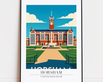 Horsham print : Modern UK Travel Poster Horsham poster