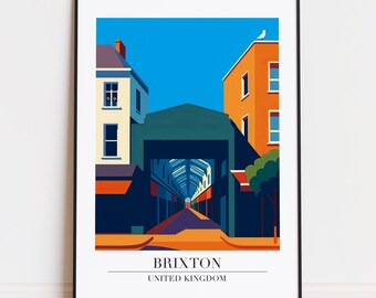 Brixton Illustration Art Print: Modern UK Travel Poster
