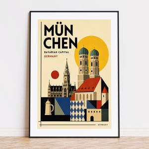 München Tyskland tryck: Bauhaus Style Travel Poster München affisch