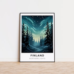 Finland poster Northern Lights print Finland travel print wall art, Finland travel poster