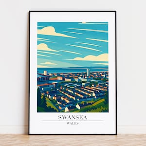 Swansea poster, Swansea print, Swansea illustration art, WALES poster