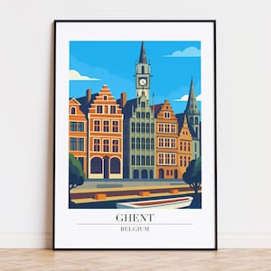 Ghent poster, Ghent print, Ghent illustration, Ghent art, Belgium poster