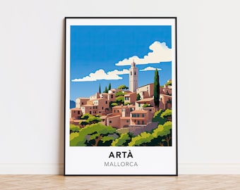 Artà poster Mallorca print Artà travel print wall art, Mallorca travel poster