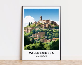 Affiche de Valldemossa, impression de Majorque, impression d'art mural de voyage à Valldemossa, affiche de voyage de Majorque