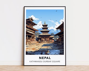 Nepal poster Kathmandu Durbar Square print Nepal travel print wall art, Nepal travel poster