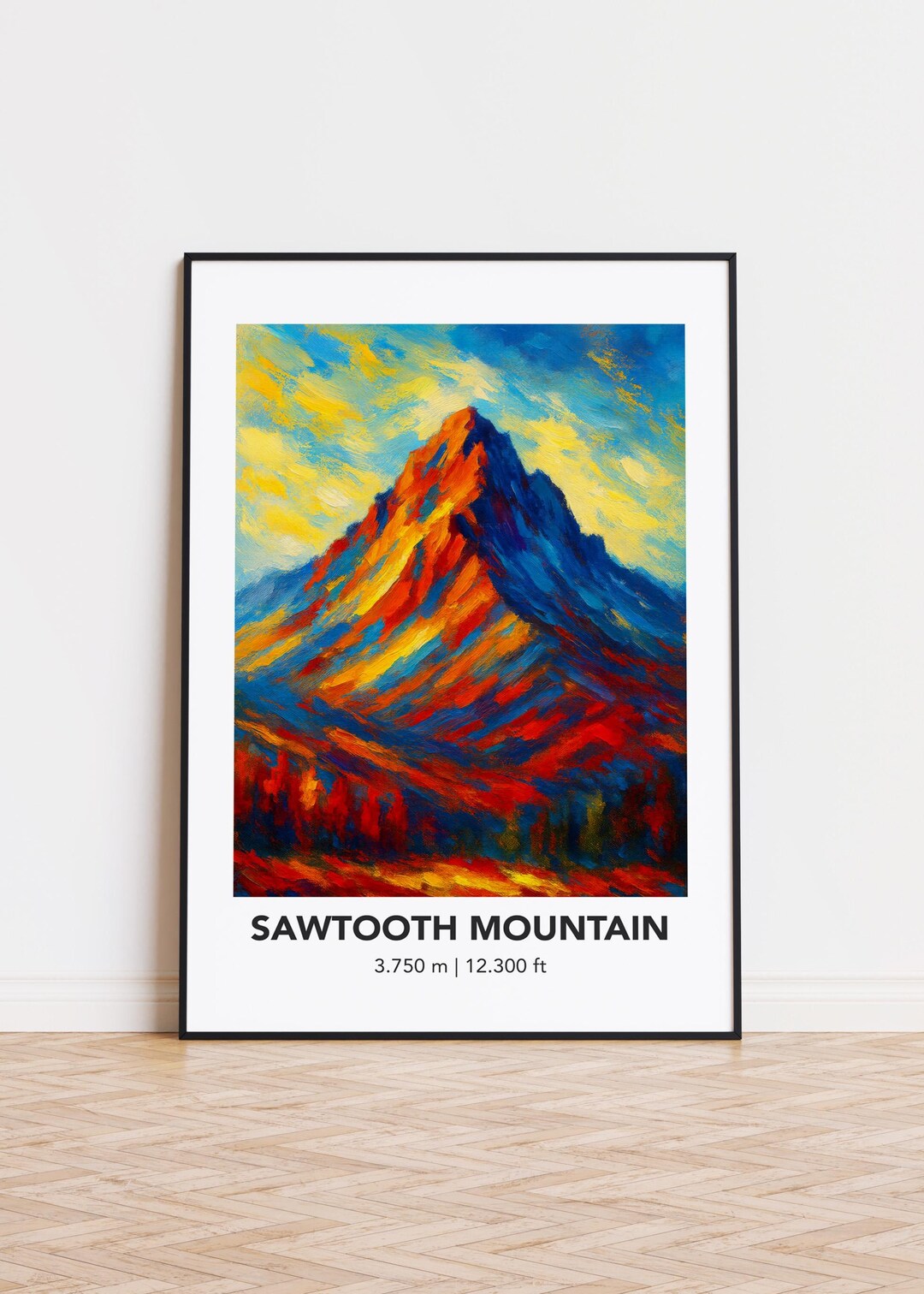 Sawtooth Mountain Poster Mountain Print: Modern Oil Painting Style ...