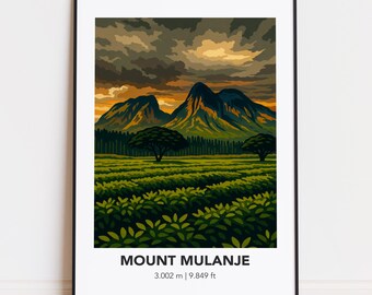 Póster del Monte Mulanje: Ilustración de montaña, arte natural