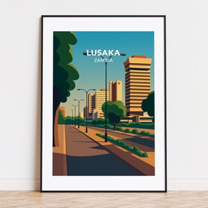 Lusaka poster, Lusaka print, Lusaka illustration, Lusaka art, Lusaka Zambia poster