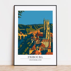 Fribourg poster, Fribourg print, Fribourg illustration, Fribourg art, SWITZERLAND poster