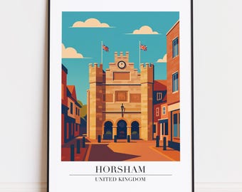 Horsham print : Modern UK Travel Poster Horsham poster