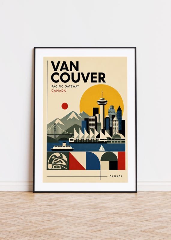 Vancouver Canada print : Bauhaus Style Travel Poster Vancouver poster