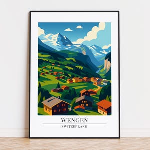 Wengen poster, Wengen print, Wengen illustration, Wengen art, SWITZERLAND poster