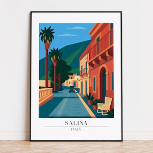 Salina poster, Salina print, Salina illustration, Salina art, Salina Italy