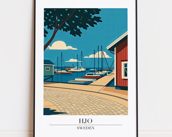 Hjo Sweden Poster: Modern Scandinavian Illustration Art