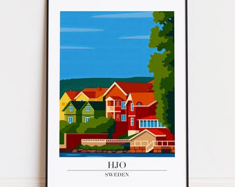 Hjo Sweden Poster: Modern Scandinavian Illustration Art