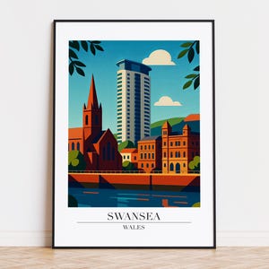 Swansea poster, Swansea print, Swansea illustration art, WALES poster