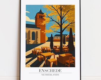 Enschede Cityscape Poster: Modern Netherlands Art Print