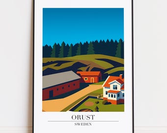 Orust Sweden Poster: Modern Scandinavian Illustration Art