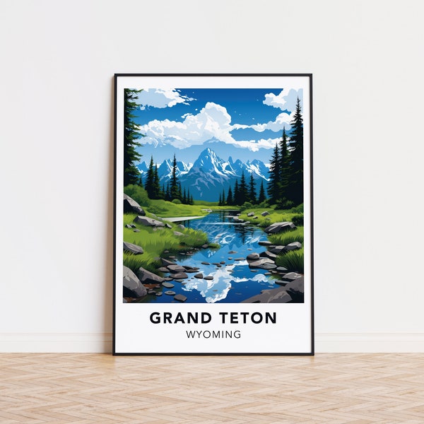 Grand Teton Poster Wyoming Druck Grand Teton Reisedruck Wandkunst, Grand Teton Reiseplakat