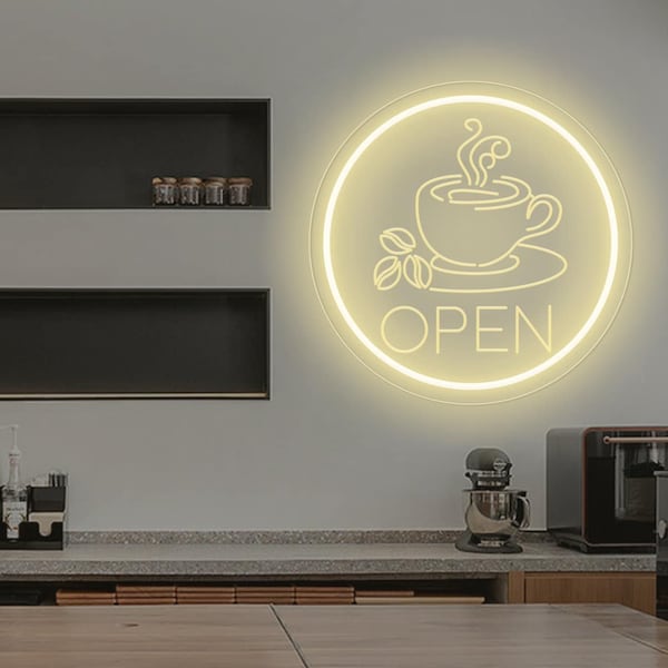 Open neonbord, koffie open neonbord voor bar of koffiewinkel, zakelijk LED open bord, welkomstbord voor winkeldecor, winkelneonlicht
