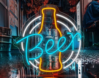 Champagne beer LED Decor | Beer Neon Sign | Home Bar Party Decor | Beer Signs | Custom Bar Neon Light | Shop Store Bar Restaurant Decor